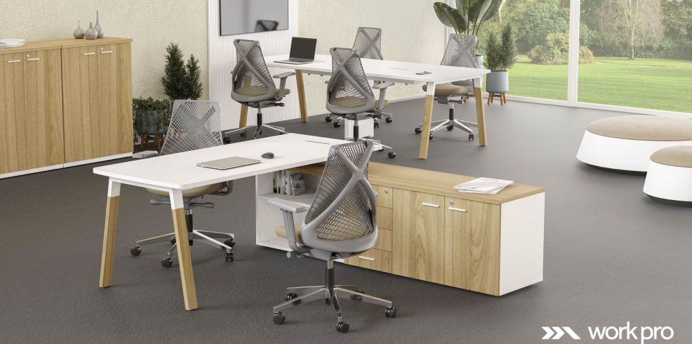 Mesa em L Work com pés em madeira1